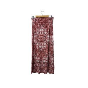 Artisan NY Large Maxi Skirt Stretch Boho Red Fold Over Waist A-Line Womens